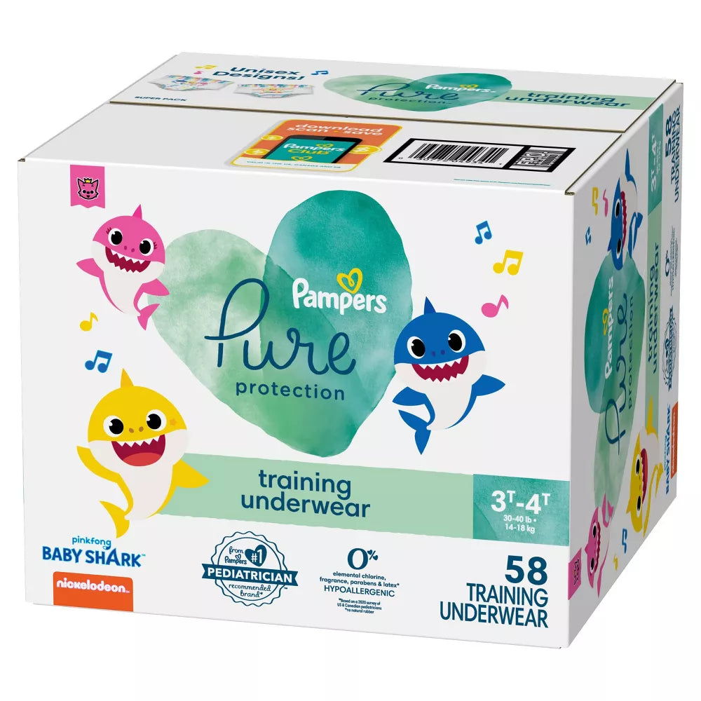 Pampers Pure Protection Training Underwear - Baby Shark - Size 3T-4T - 58ct