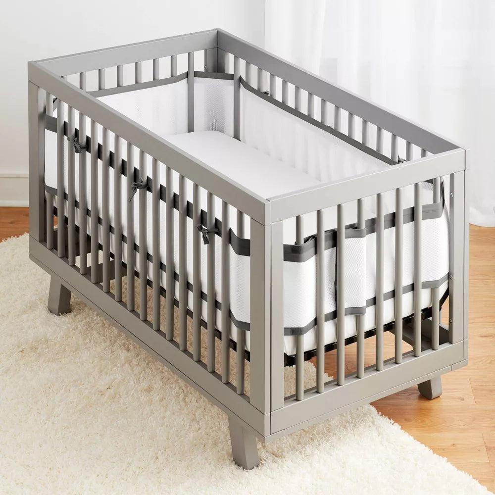 BreathableBaby Breathable Mesh Crib Liner, Deluxe Linen Collection, Charcoal Linen