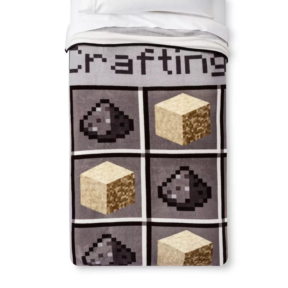 Minecraft Twin Bed Blanket Gray