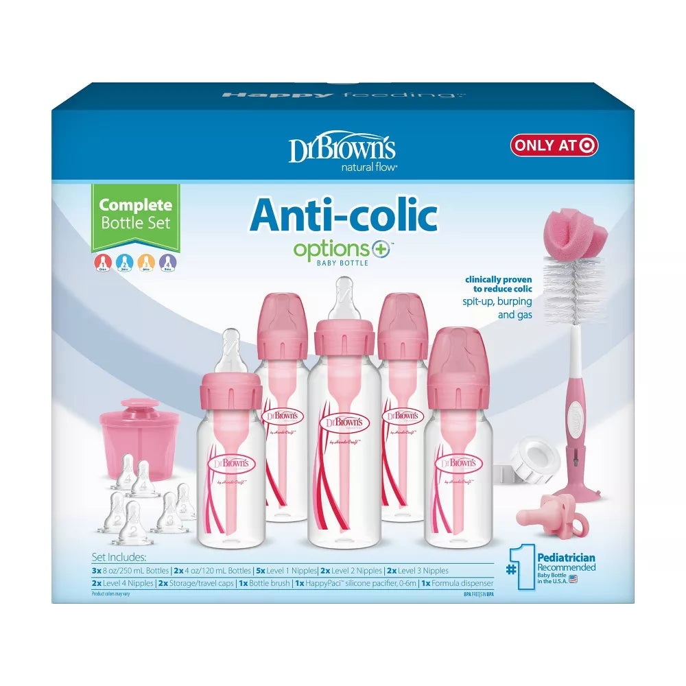 Dr. Brown's Options+ Anti-Colic Baby Bottle Newborn Gift Set - Pink - 0-6 Months
