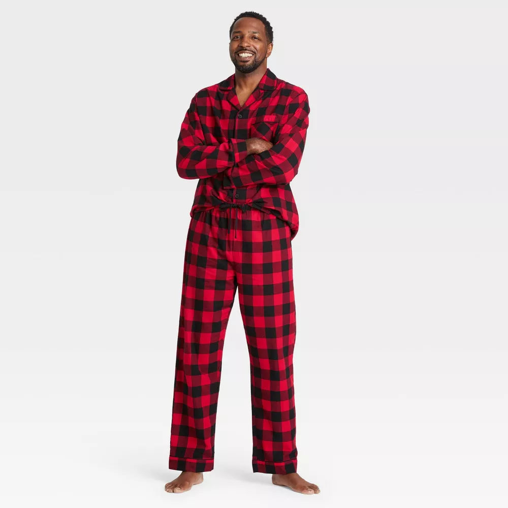 Men's Buffalo Check Plaid Flannel Matching Family Pajama Set - Red M