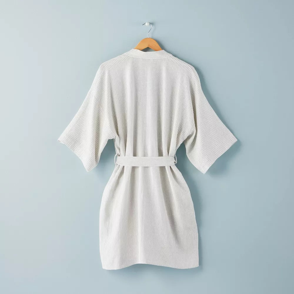 Women's Ticking Stripe Linen Blend Robe Cream/Gray - Hearth & Hand™ with Magnolia M/L