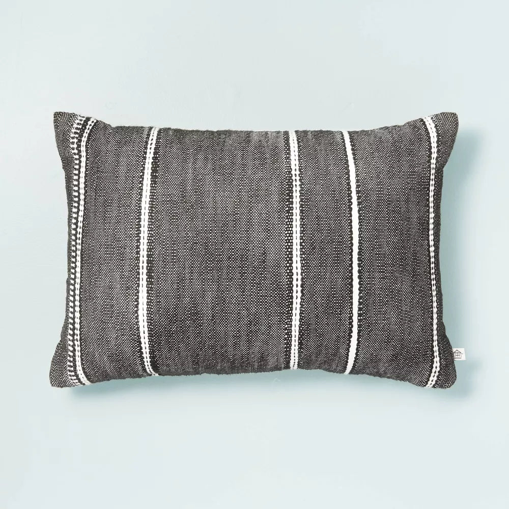 Ticking Stripe Indoor/Outdoor Floor Cushion Dark Gray/Gold - Hearth & Hand  with Magnolia