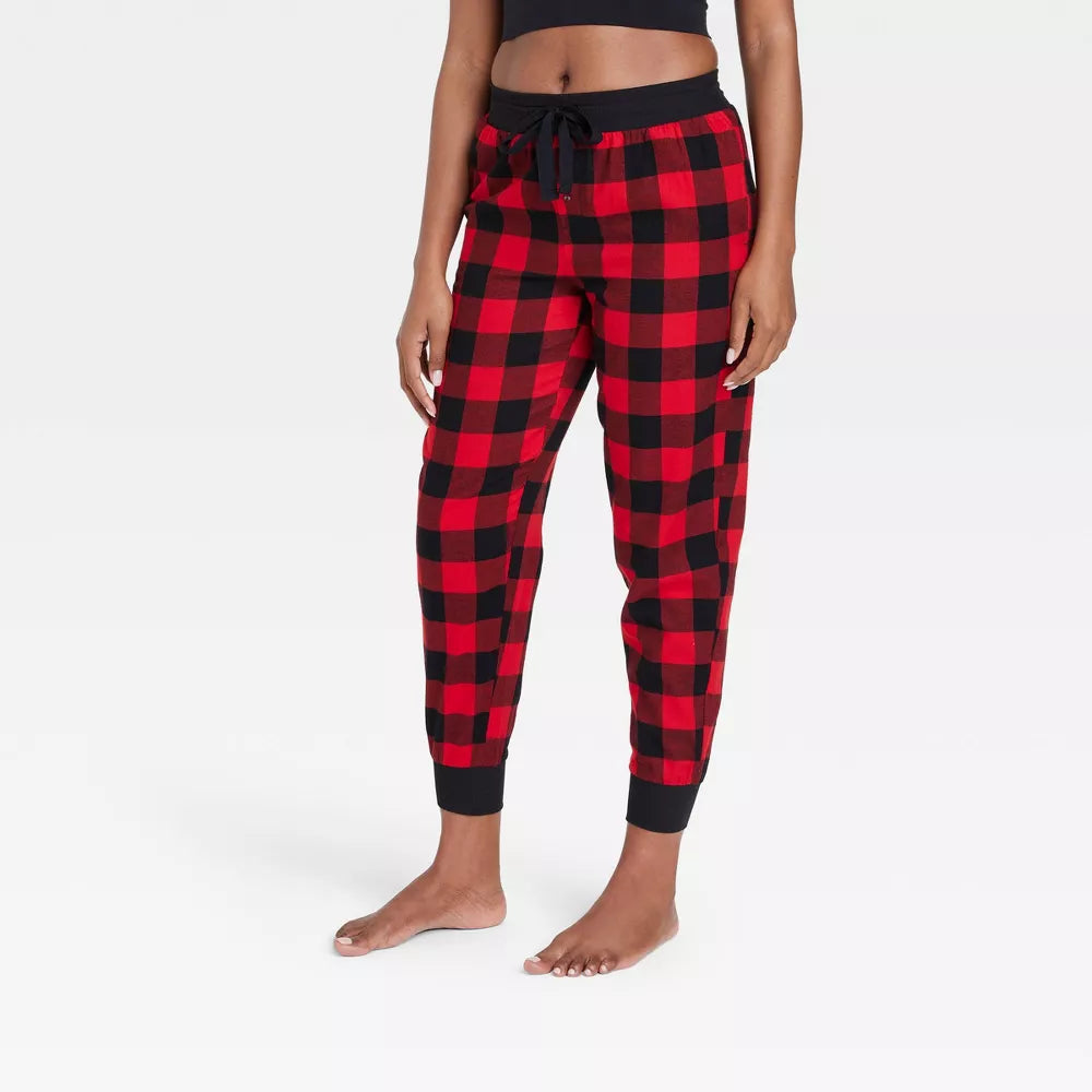 Women's Perfectly Cozy Flannel Plaid Jogger Pajama Pants - Stars AboveDark Red S