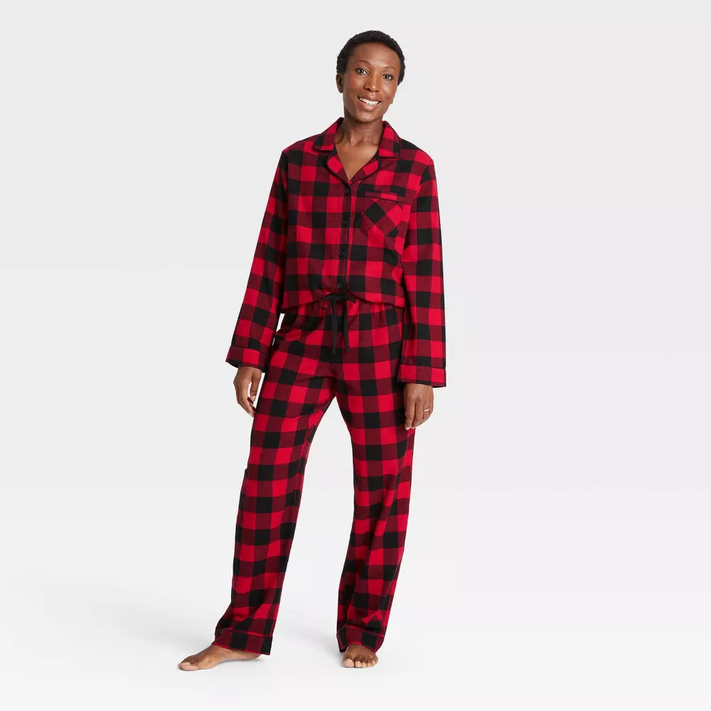 Women's Buffalo Check Plaid Flannel Matching Family Pajama Set - Red S
