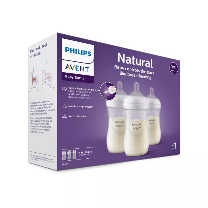 Philips Avent 3pk Natural Baby Bottle with Natural Response Nipple - Clear - 9oz
