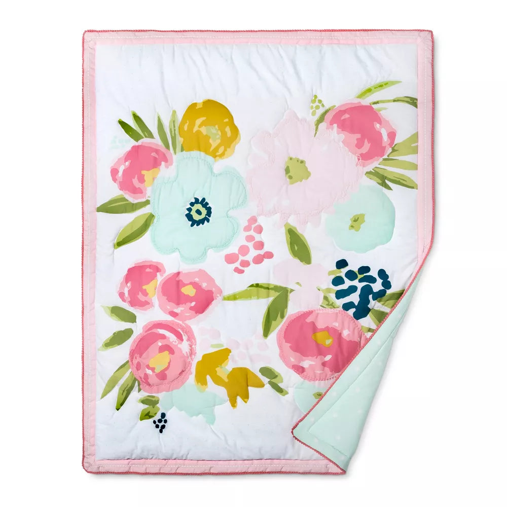 Crib Bedding Set Floral Fields 4pc - Cloud Island Pink/Mint