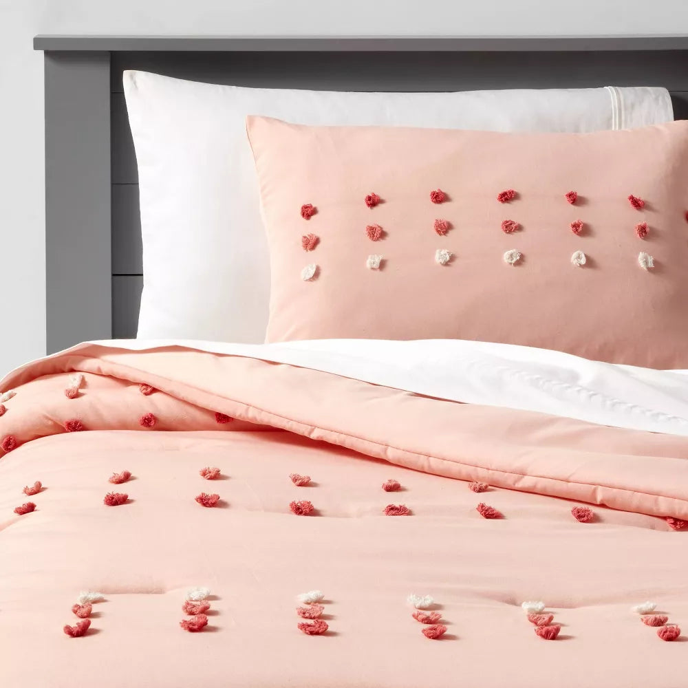 Full/Queen Pom Comforter Set Pink - Pillowfort