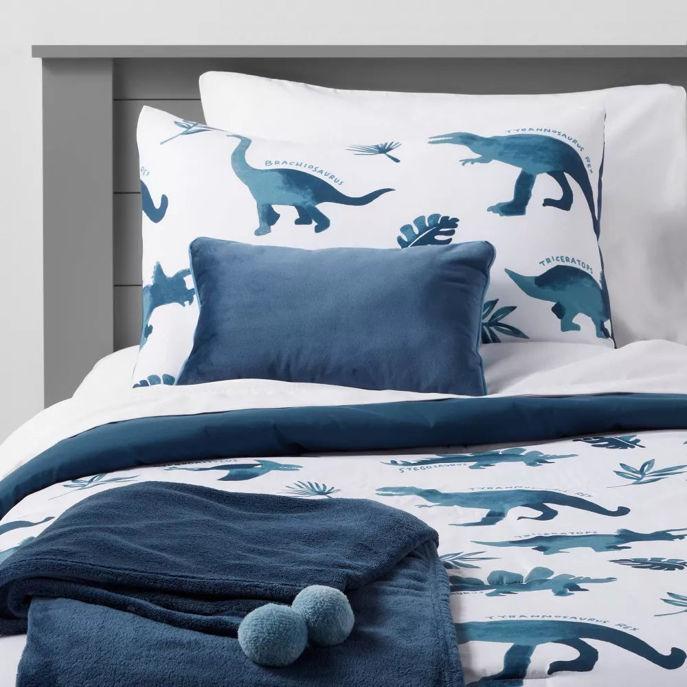 5pc Full/Queen Dinosaur Comforter Set Watercolor Blue - Pillowfort
