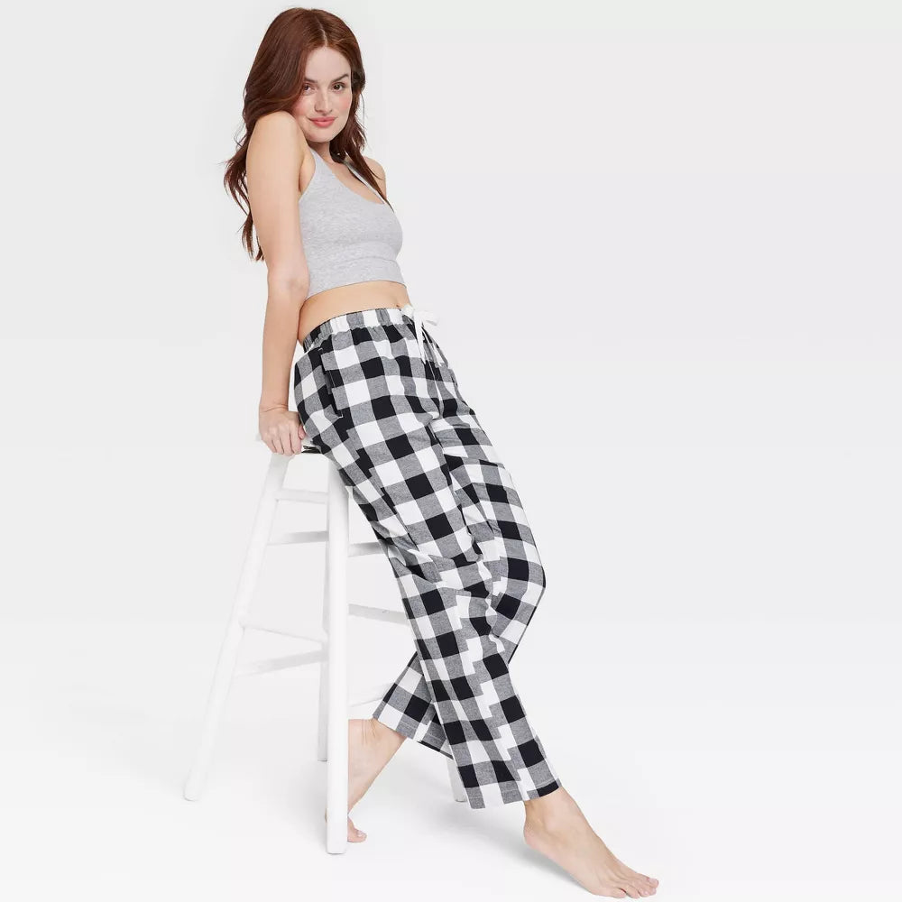 Women's Perfectly Cozy Flannel Plaid Pajama Pants - Stars Above White L