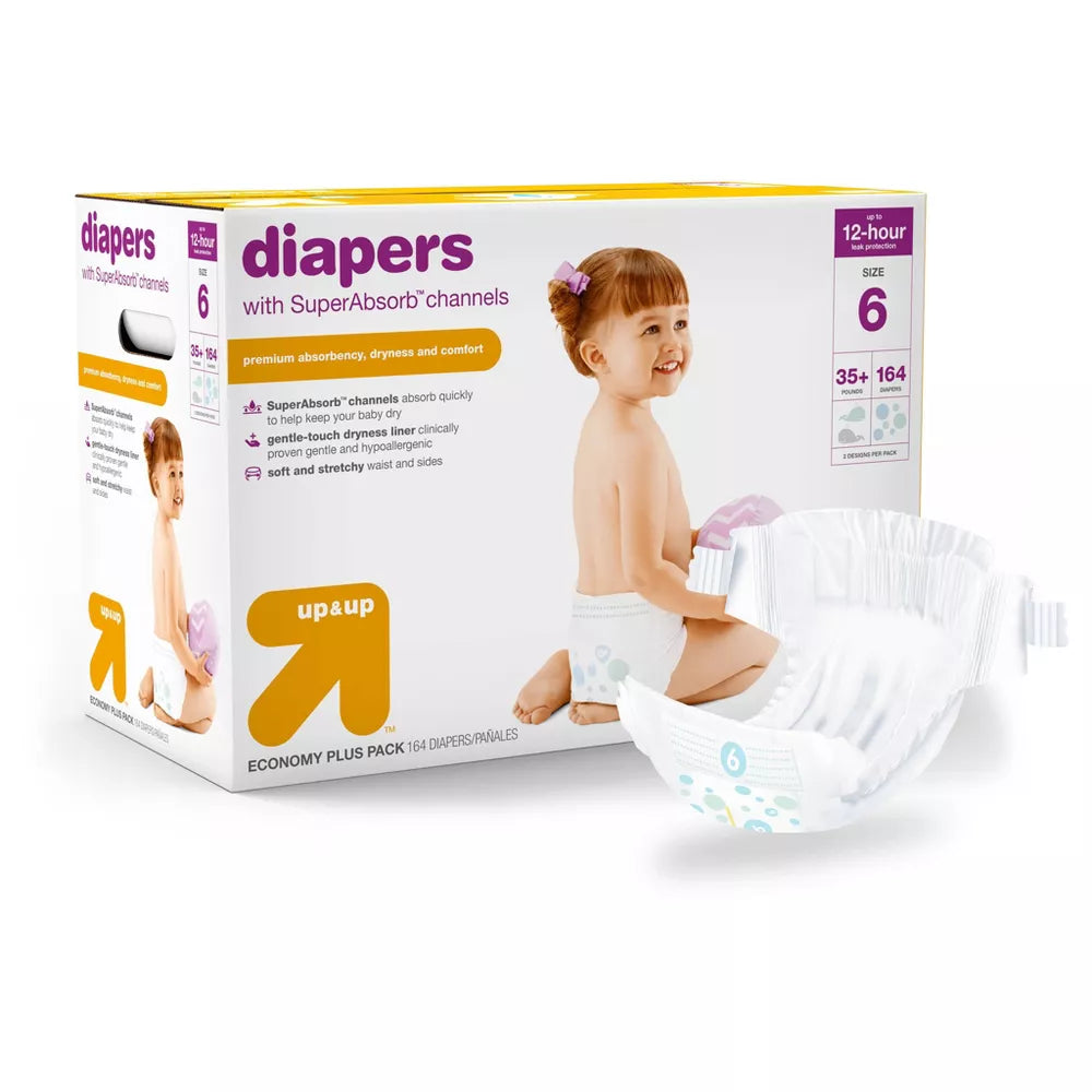 Diapers Economy Plus Pack - Size 6 - 164ct - up & up