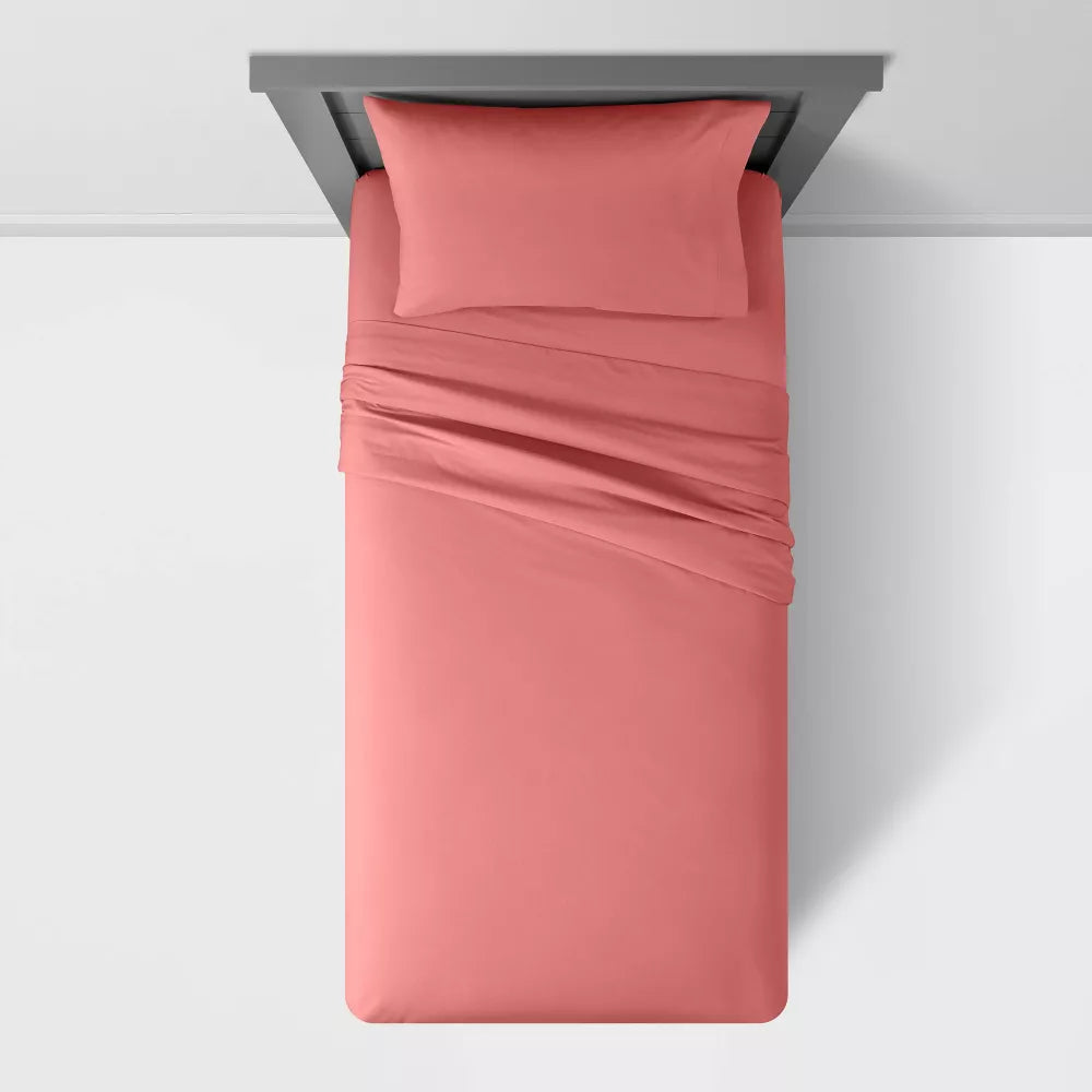 Full Solid Cotton Sheet Set Rose - Pillowfort