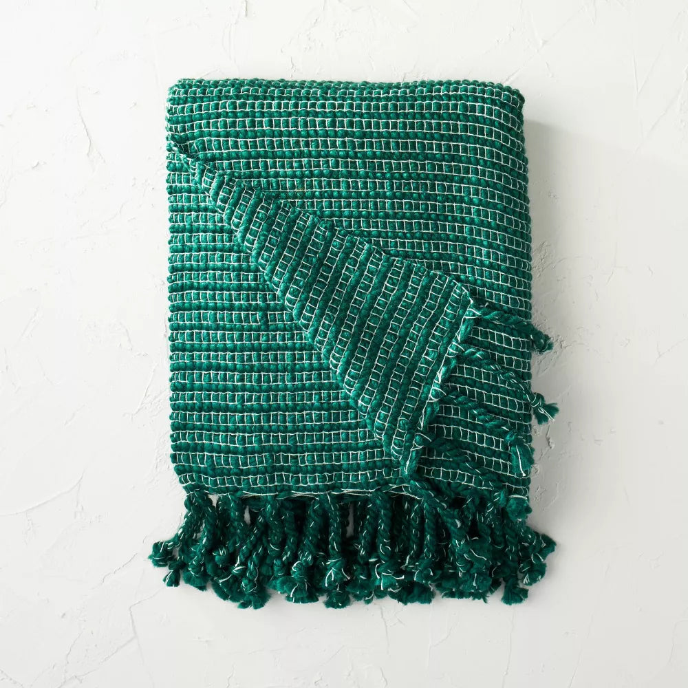 Textured Woven Throw Blanket Dark Green - Opalhouse designed with Jungalow