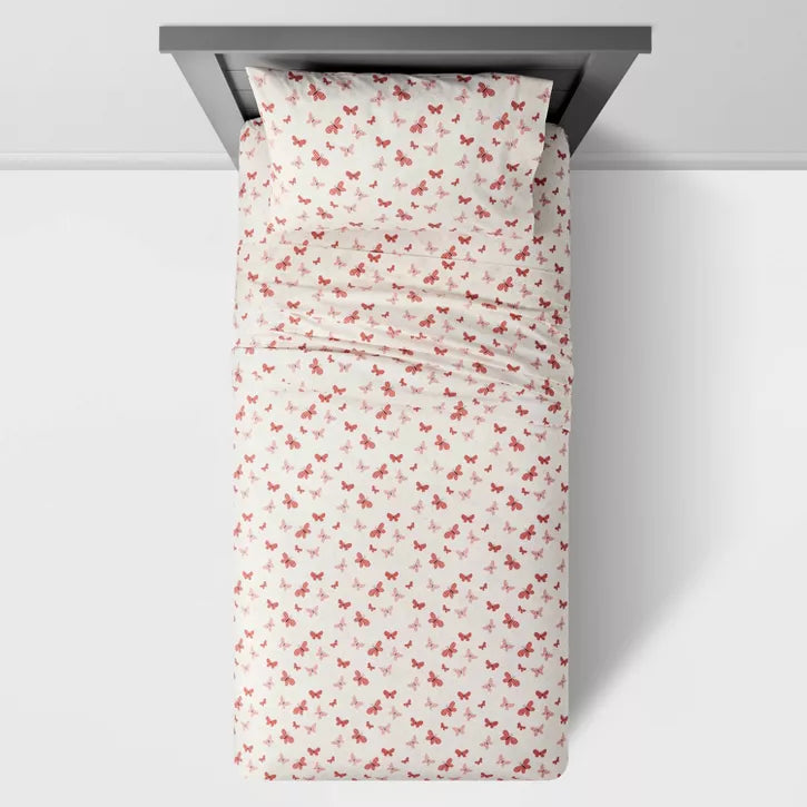 Twin Butterfly Cotton Sheet Set Rose - Pillowfort