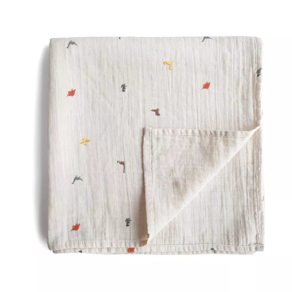 Mushie Muslin Swaddle Blanket Organic Cotton - Dinosaurs