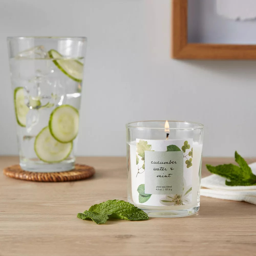4.5oz Glass Candle with Cork Lid Cucumber Water and Mint - Threshold