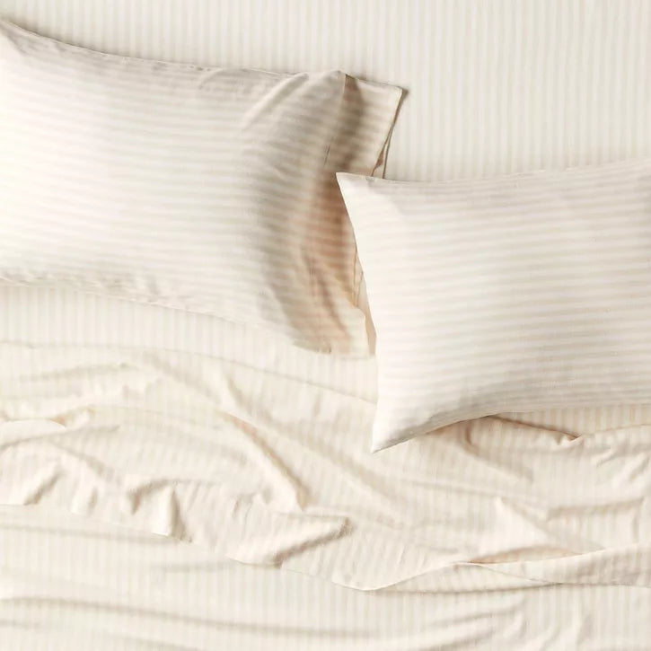 Standard Linen Blend Pillowcase Set Natural Stripe - Casaluna
