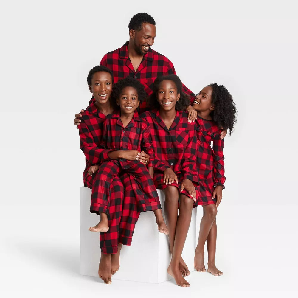 Women's Buffalo Check Plaid Flannel Matching Family Pajama Set - Red XS